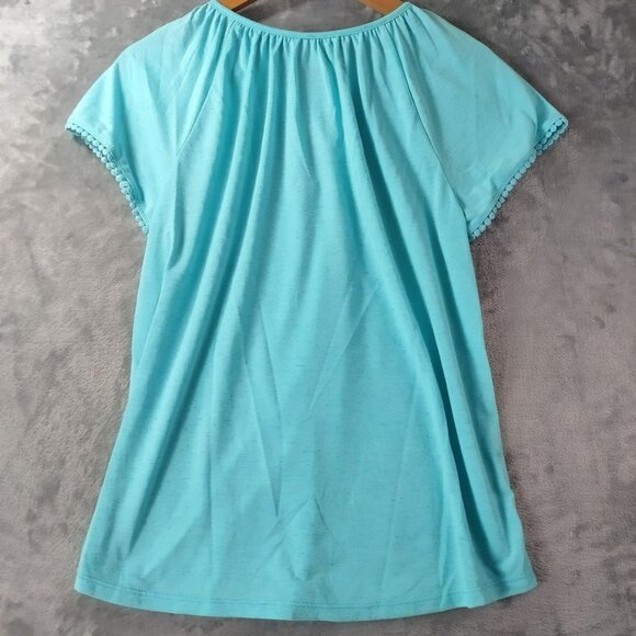 St Johns Bay Womens Blue Keyhole Peasant Top M Casual Lightweight Everyday - Picture 3 of 7